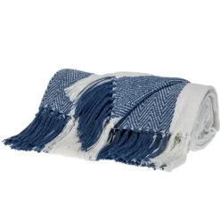Blankets & Throws-Kirkland's Home Blue Chalet Striped Fringe Throw Blue/White