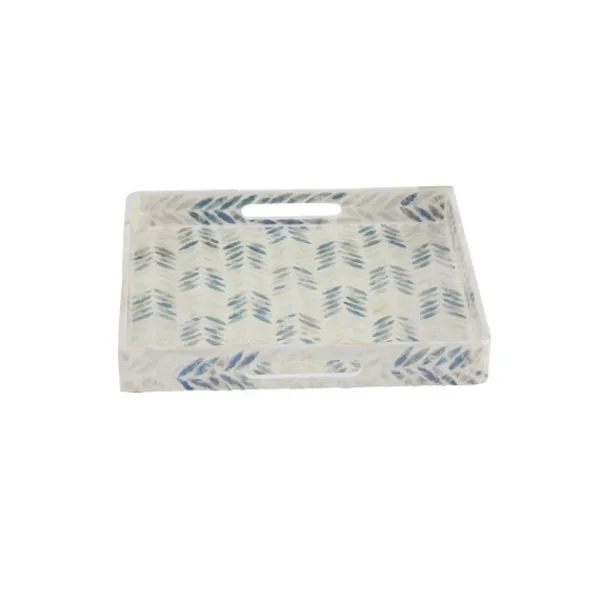 Decorative Trays-Kirkland's Home Blue Chevron Enamel 3-Pc. Tray Set White/Blue