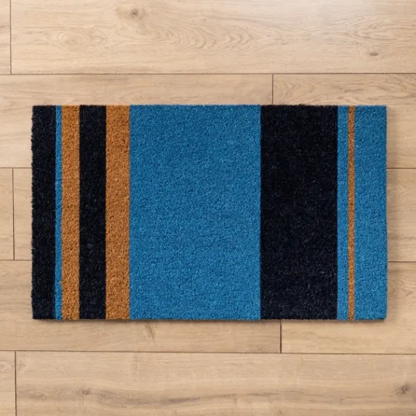 Doormats-Kirkland's Home Blue Color Block Stripes Coir Doormat Blue/Black/Tan