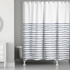 Shower Curtains-Kirkland's Home Blue Colorblock Striped Shower Curtain Blue/White