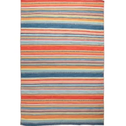 Outdoor Rugs-Kirkland's Home Blue Dhurri Stripe Indoor/Outdoor Area Rug, 7X9 Blue/White/Gray