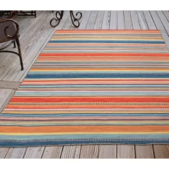Outdoor Rugs-Kirkland's Home Blue Dhurri Stripe Indoor/Outdoor Area Rug, 7X9 Blue/White/Gray