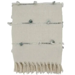 Blankets & Throws-Kirkland's Home Blue Dotted Fringe Throw Blanket Ivory