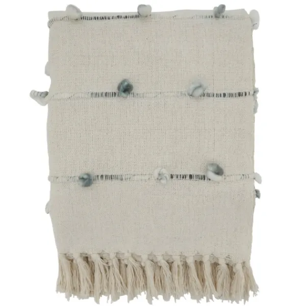 Blankets & Throws-Kirkland's Home Blue Dotted Fringe Throw Blanket Ivory