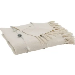 Blankets & Throws-Kirkland's Home Blue Dotted Fringe Throw Blanket Ivory