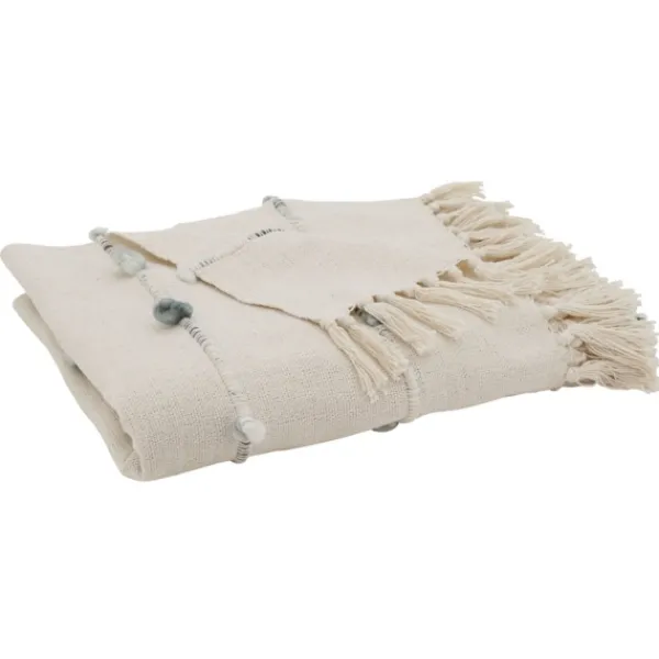 Blankets & Throws-Kirkland's Home Blue Dotted Fringe Throw Blanket Ivory