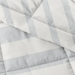 Comforters-Kirkland's Home Blue Faded Stripe 3-Pc. Queen Comforter Set Blue/White