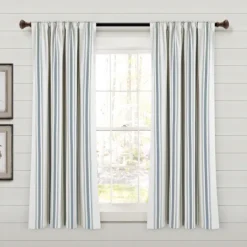Curtains & Drapes-Kirkland's Home Blue Farmhouse Stripe Curtain Panels, Set Of 2 White/Blue