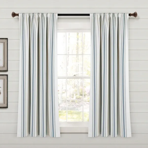 Curtains & Drapes-Kirkland's Home Blue Farmhouse Stripe Curtain Panels, Set Of 2 White/Blue