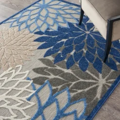 Outdoor Rugs-Kirkland's Home Blue Floral Burst Outdoor Area Rug, 6X9 Blue/Gray