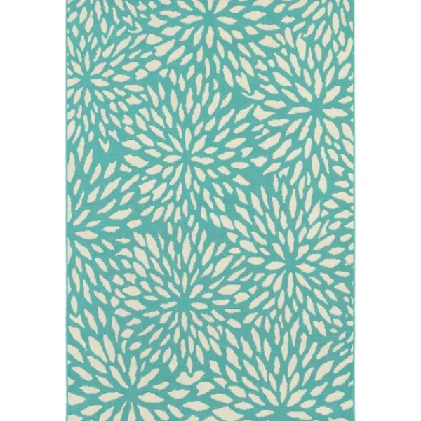 Outdoor Rugs-Kirkland's Home Blue Floral Burst Outdoor Area Rug, 6X9 Blue/White