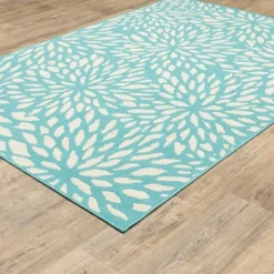 Outdoor Rugs-Kirkland's Home Blue Floral Burst Outdoor Area Rug, 5X7 Blue/White