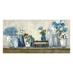 Canvas Art-Kirkland's Home Blue Floral Desk Giclee Canvas Print, 40X20 In. Blue/White/Gray