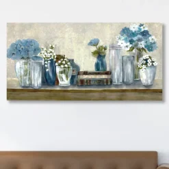 Canvas Art-Kirkland's Home Blue Floral Desk Giclee Canvas Print, 40X20 In. Blue/White/Gray