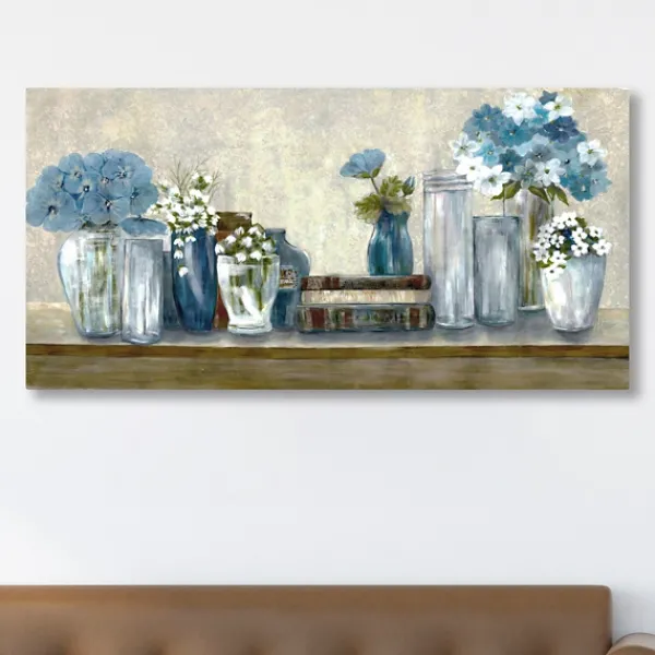 Canvas Art-Kirkland's Home Blue Floral Desk Giclee Canvas Print, 40X20 In. Blue/White/Gray
