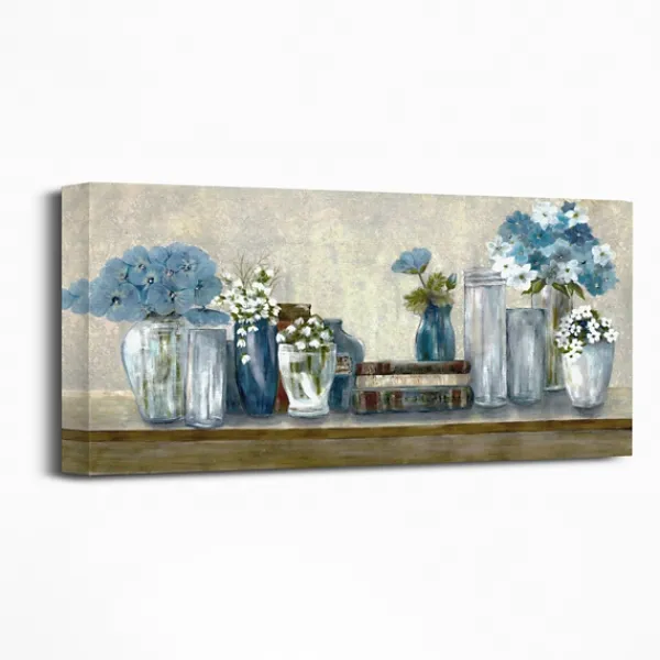Canvas Art-Kirkland's Home Blue Floral Desk Giclee Canvas Print, 40X20 In. Blue/White/Gray