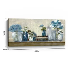 Canvas Art-Kirkland's Home Blue Floral Desk Giclee Canvas Print, 40X20 In. Blue/White/Gray