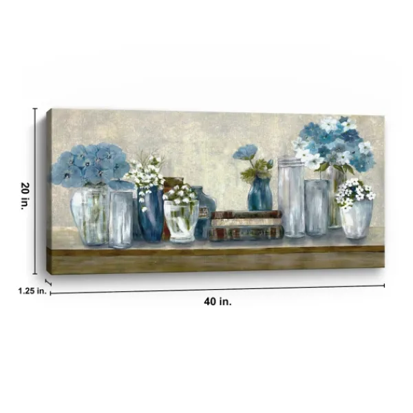 Canvas Art-Kirkland's Home Blue Floral Desk Giclee Canvas Print, 40X20 In. Blue/White/Gray