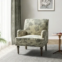Accent Chairs-Kirkland's Home Blue Floral Nailhead Trim Upholstered Accent Chair Blue/Ivory