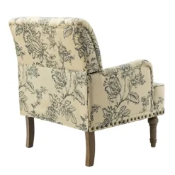 Accent Chairs-Kirkland's Home Blue Floral Nailhead Trim Upholstered Accent Chair Blue/Ivory