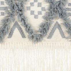 Wall Plaques-Kirkland's Home Blue Fringe Macrame Tassel Wall Hanging Blue/Ivory