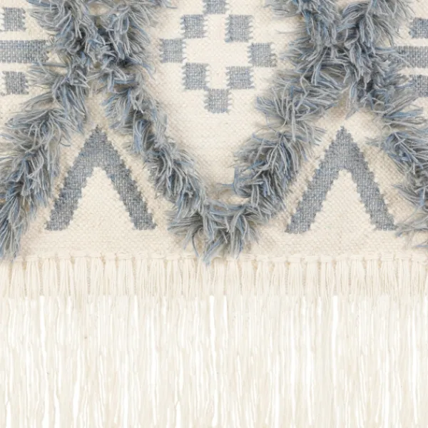 Wall Plaques-Kirkland's Home Blue Fringe Macrame Tassel Wall Hanging Blue/Ivory