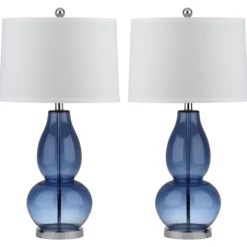 Table Lamps-Kirkland's Home Blue Glass Hourglass Table Lamps, Set Of 2 White