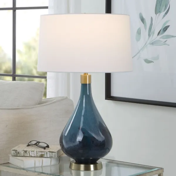 Table Lamps-Kirkland's Home Blue Glass Teardrop Table Lamp White