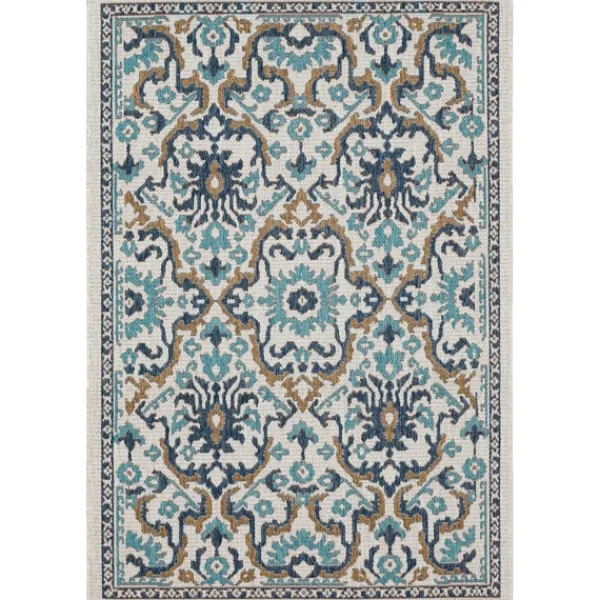 Outdoor Rugs-Kirkland's Home Blue Global Ikat Indoor/Outdoor Area Rug, 5X7 Blue/White