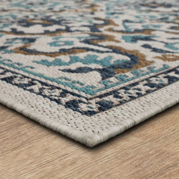 Outdoor Rugs-Kirkland's Home Blue Global Ikat Indoor/Outdoor Area Rug, 5X7 Blue/White