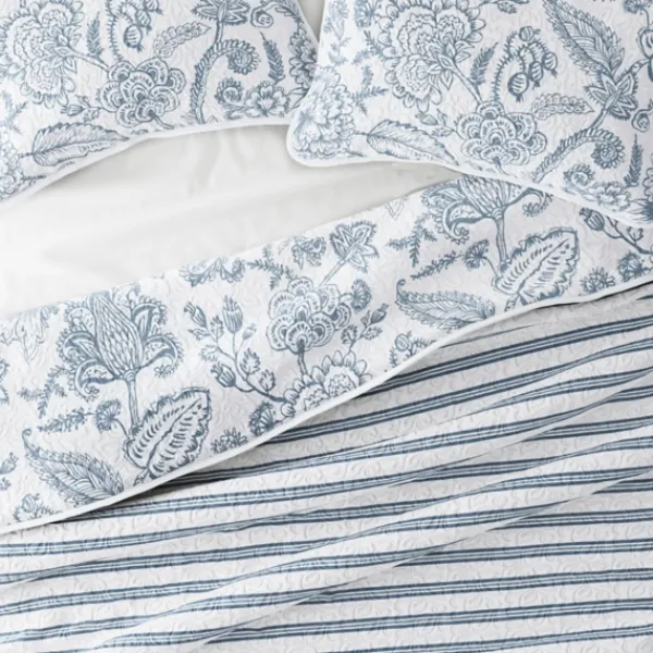 Quilts-Kirkland's Home Blue Jacobean Reversible 3-Pc. Queen Quilt Set Blue/White