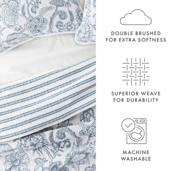 Quilts-Kirkland's Home Blue Jacobean Reversible 3-Pc. Queen Quilt Set Blue/White