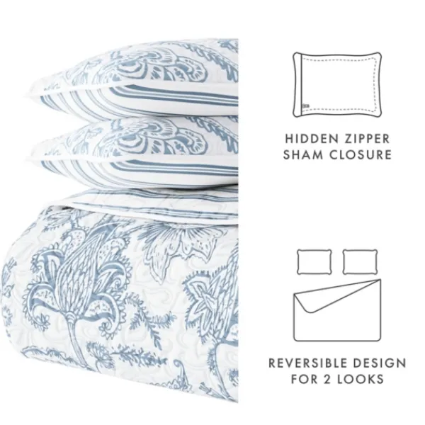 Quilts-Kirkland's Home Blue Jacobean Reversible 3-Pc. King Quilt Set Blue/White