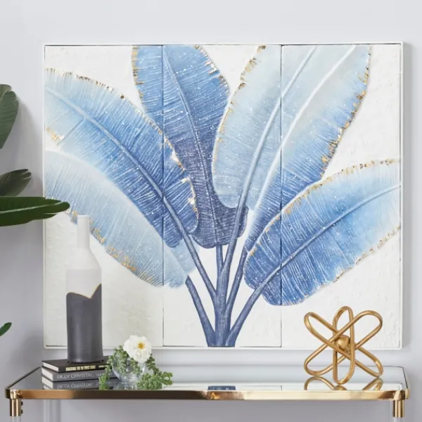 Framed Art-Kirkland's Home Blue Leaves Coastal Metal Art Print Blue/White
