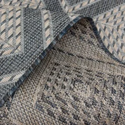 Outdoor Rugs-Kirkland's Home Blue Malibu Woven Diamond Outdoor Area Rug, 7X9 Blue/Ivory