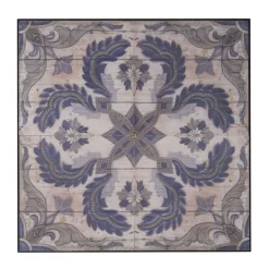 Wall Plaques-Kirkland's Home Blue Medallion Tile Fir Wood Wall Plaque Tan/Blue/Gray