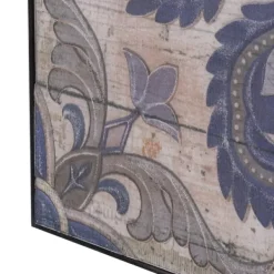 Wall Plaques-Kirkland's Home Blue Medallion Tile Fir Wood Wall Plaque Tan/Blue/Gray
