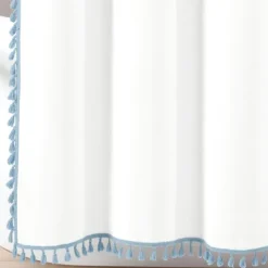 Shower Curtains-Kirkland's Home Blue Melora Tasseled Border Shower Curtain Blue/White
