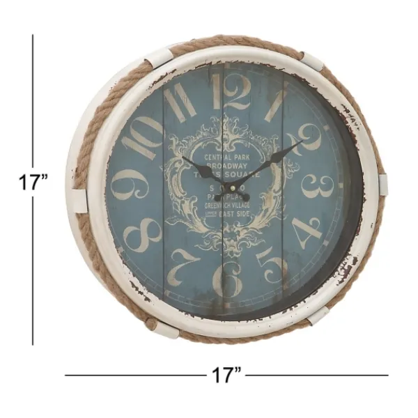 Clocks-Kirkland's Home Blue Metal And Rope Wall Clock, 17 In.