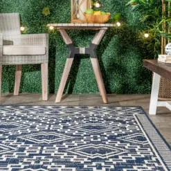 Outdoor Rugs-Kirkland's Home Blue Modern Stripes Outdoor Area Rug, 4X6 Blue/White