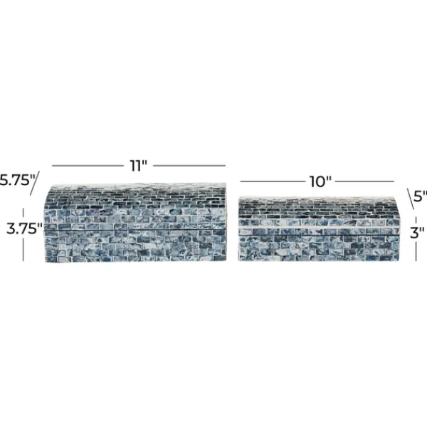 Baskets & Boxes-Kirkland's Home Blue Mother Of Pearl Coastal Boxes, Set Of 2 Blue/White
