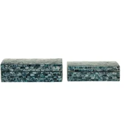 Baskets & Boxes-Kirkland's Home Blue Mother Of Pearl Coastal Boxes, Set Of 2 Blue/White
