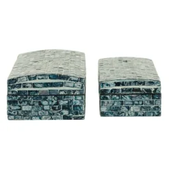 Baskets & Boxes-Kirkland's Home Blue Mother Of Pearl Coastal Boxes, Set Of 2 Blue/White