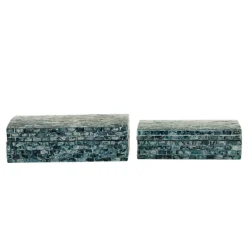 Baskets & Boxes-Kirkland's Home Blue Mother Of Pearl Coastal Boxes, Set Of 2 Blue/White