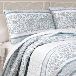 Quilts-Kirkland's Home Blue Nisha Floral Full/Queen 3-Pc. Quilt Set Blue/White