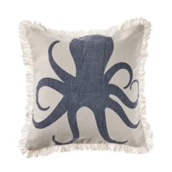 Pillows-Kirkland's Home Blue Octopus Accent Pillow With Fringe Blue/Tan