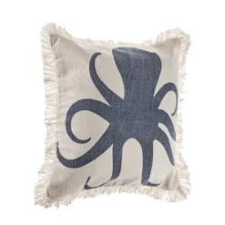 Pillows-Kirkland's Home Blue Octopus Accent Pillow With Fringe Blue/Tan