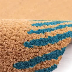 Doormats-Kirkland's Home Blue Palm Fronds Welcome Coir Doormat Tan/Blue