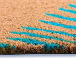 Doormats-Kirkland's Home Blue Palm Fronds Welcome Coir Doormat Tan/Blue