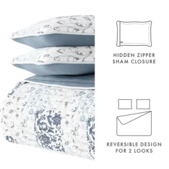 Quilts-Kirkland's Home Blue Patchwork Reversible 3-Pc. Queen Quilt Set Blue/White/Gray